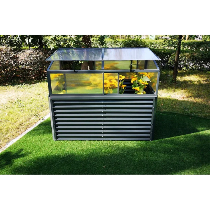 OUTFLEXX Hochbeet Zincalume, anthrazit mit Aufsatz aus pulverbeschichtetem Aluminium und Polycarbonat, ideal für rückenschonendes Gärtnern und saisonverlängernd