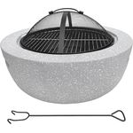 IC Gardenworld Feuerschale 2-in-1 aus Kunststein in Granitoptik | ca. Ø 60 cm | inkl. Grillrost, Schürhaken & Funkenschutz | als Grill & Feuerkorb für den Garten nutzbar | Moderne Feuerstelle zum Kochen und Chillen