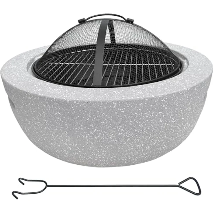 IC Gardenworld Feuerschale 2-in-1 aus Kunststein in Granitoptik | ca. Ø 60 cm | inkl. Grillrost, Schürhaken & Funkenschutz | als Grill & Feuerkorb für den Garten nutzbar | Moderne Feuerstelle zum Kochen und Chillen – Bild 1