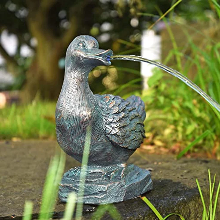 Heissner Teichfigur Ente, Bronze, 25x15x30cm aus Polyresin, inkl. 1,5m Schlauch – Bild 2