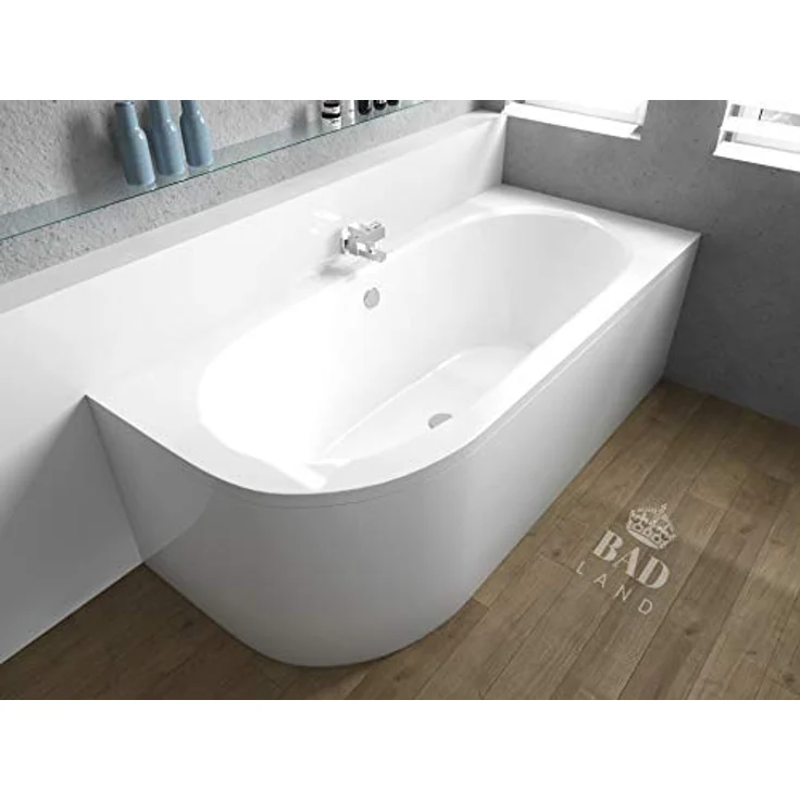 Besco BADLAND AVITA Eckbadewanne 170x75 cm, Weiß, Komplettset mit Acrylschürze, Füßen und Chrom Automatik Ablaufgarnitur, Made in EU 4in1 – Bild 2