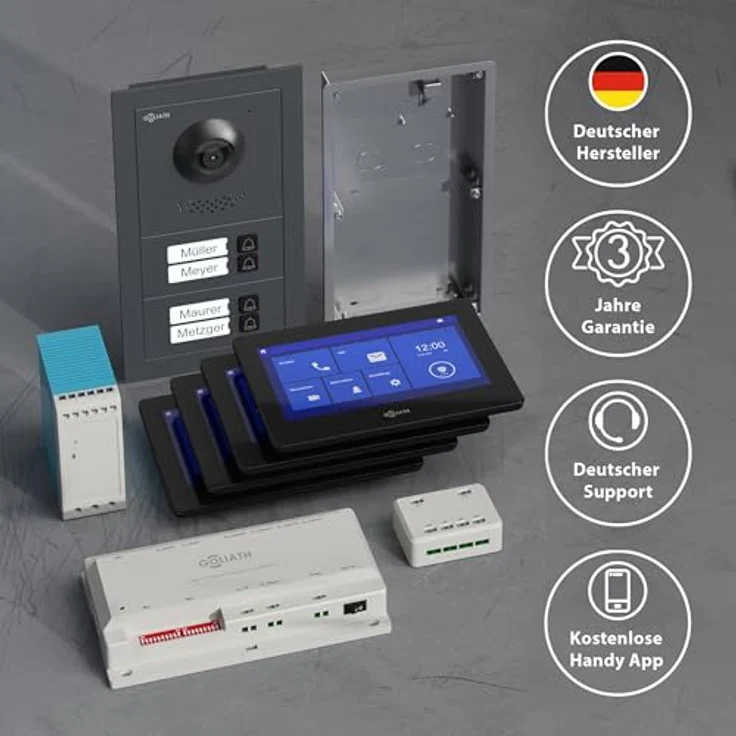 Goliath Intercom Video-Türsprechanlage Basic-Line, 4-Familienhaus mit 7 Zoll HD Monitor, 2-Draht-Technologie, Unterputz/Aufputz, Weiß/Schwarz – Bild 5