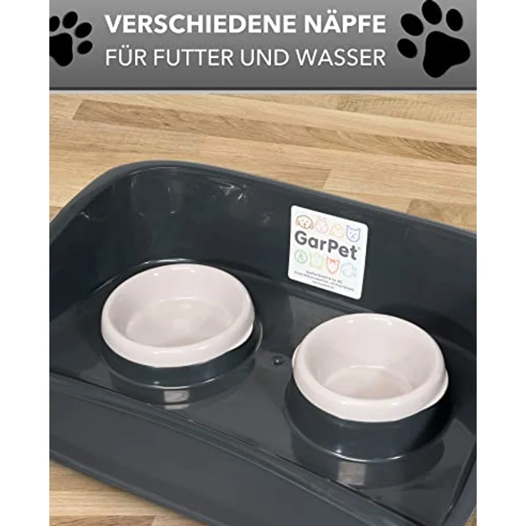 Futterstation Hund 2 Näpfe Futterbar mit erhöhter Rückwand Spritzschutz rutschfeste Hundebar Futternapf Wassernapf Unterlage Matte Hunde Katzen – Bild 4