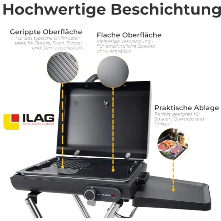KLAMER Elektrogrill Klappbar, Mobiler Grill für Balkon & Draußen mit Deckelthermometer und Rollen – Bild 3