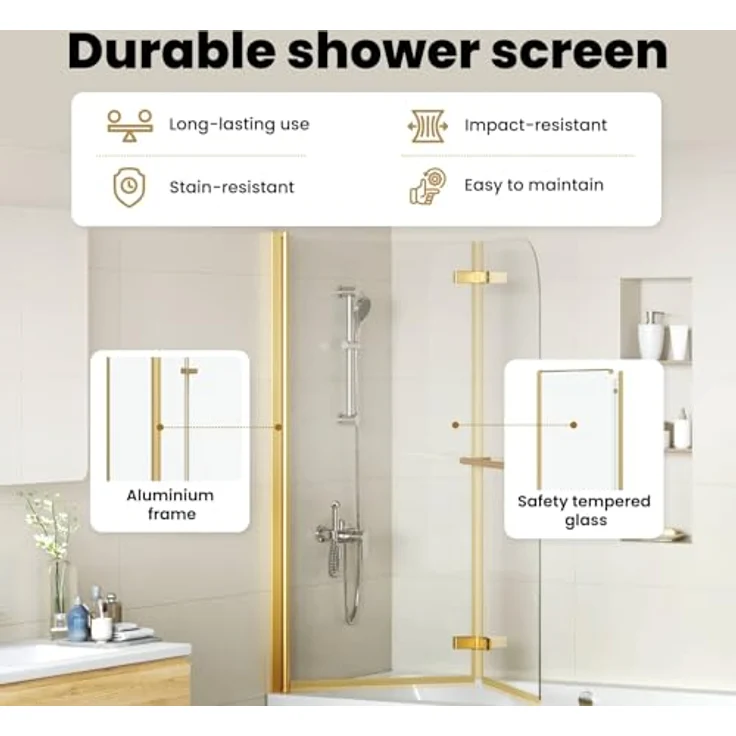 vidaXL Duschwand Duschabtrennung Gold, 120 x 140 cm, ESG-Glas und Aluminium, faltbar und drehbar – Bild 4