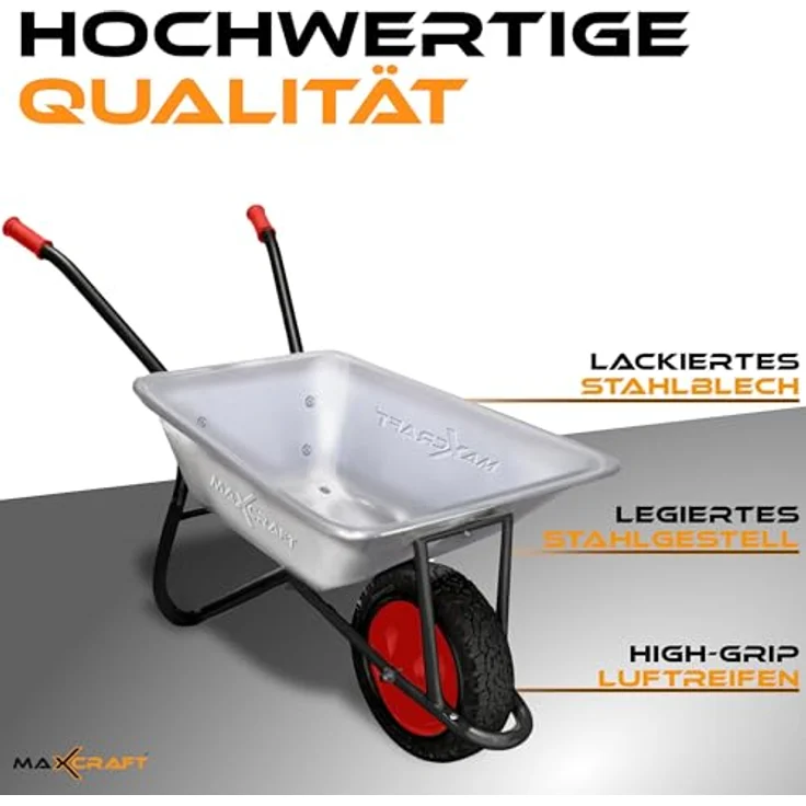MAXCRAFT Schubkarre 150 kg 100 L Bauschubkarre Gartenschubkarre Transportkarre Schiebkarre mit Luftbereifung - Schwarz – Bild 4