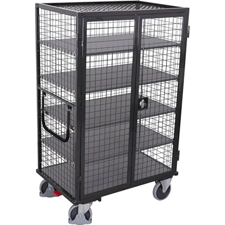 Cordes Etagenwagen 1115x730x1810 mm, 4-seitig mit Dach, anthrazit, Tragkraft 500 kg, mit drehbarem Griff und Schloss