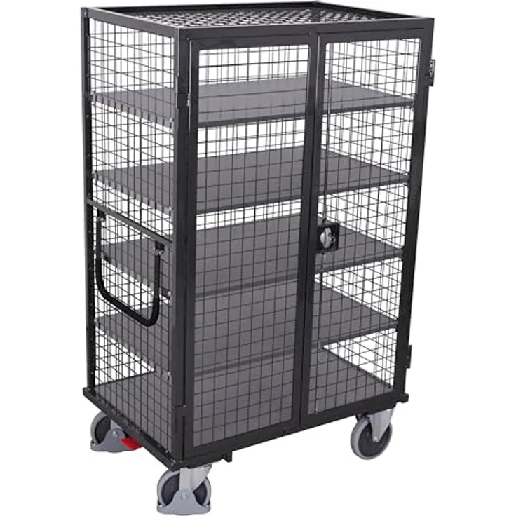 Cordes Etagenwagen 1115x730x1810 mm, 4-seitig mit Dach, anthrazit, Tragkraft 500 kg, mit drehbarem Griff und Schloss – Bild 1