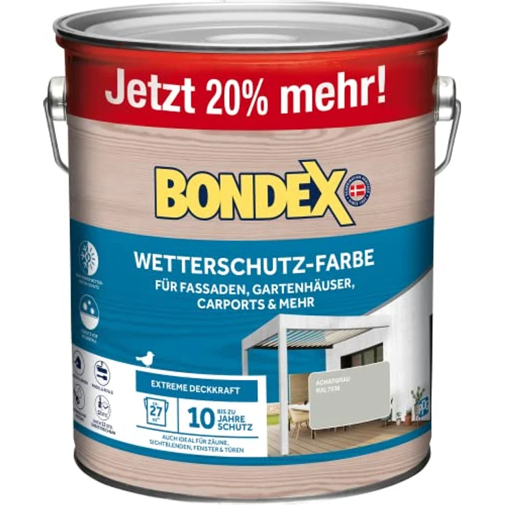 Bondex Wetterschutz Farbe Achatgrau (RAL7038) 3 L für 27 m² | Extreme Deckkraft | Hervorragende Witterungsbeständigkeit | seidenglänzend | Wetterschutzfarbe | Holzfarbe – Bild 1