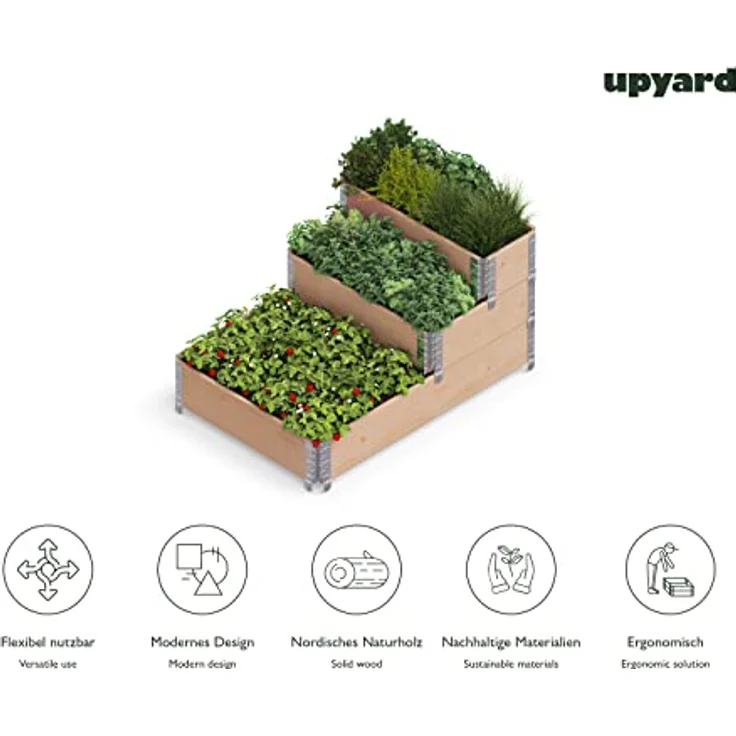 Upyard Stepped Bed - modernes Hochbeet aus Paletten - modulares, mehrstufiges Hochbeet aus Naturholz für Garten und Terrasse, 120x80x58,5, Braun – Bild 4