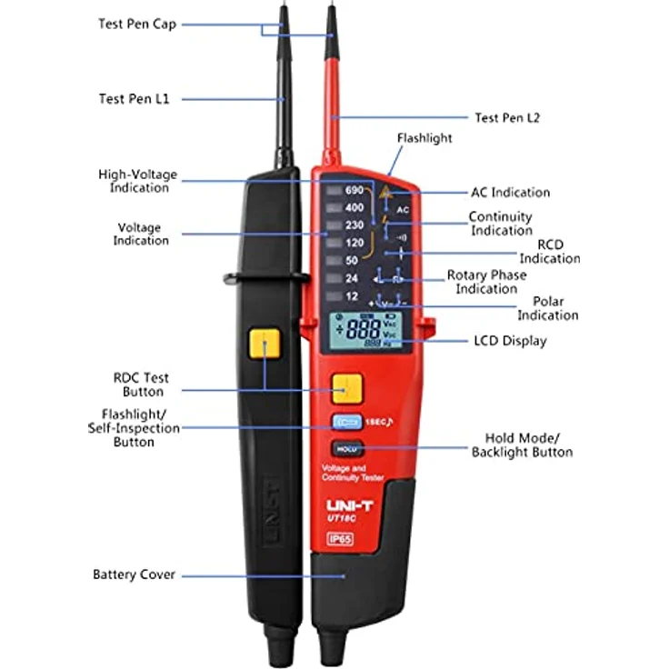 UNI-T UT18E RCD Handheld Digital Multimeter, 690V Display, Automatischer Standby-Modus, CE und UKCA zertifiziert – Bild 3