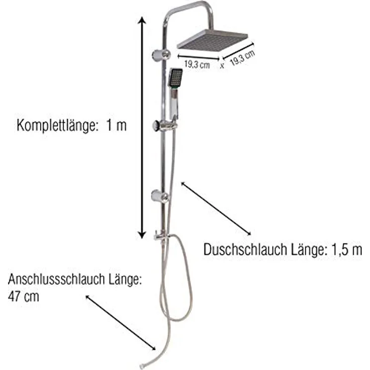 Grafner Regendusche im Set incl. Kopfbrause, Handbrause, Schlauch, Stange und Anschluss-Set Duschset Duschsystem Duschgarnitur eckig – Bild 4