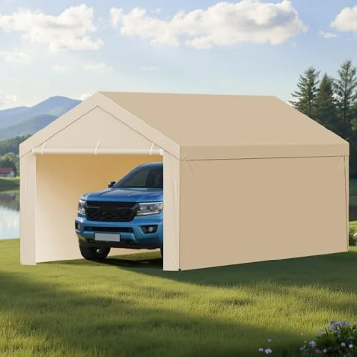 VEVOR Carport-Ersatzdach 3,05 x 6,09 m, UV-beständige Garagenzeltplane mit Seitenwänden, strapazierfähig, beige, ohne Rahmen – Bild 8