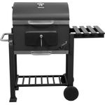 LUND Holzkohlegrill 57x37 cm mit Deckel und Ablage, Deluxe, Stahlrost mit emaillierter Beschichtung, klappbare Seitenablage, Schwarz