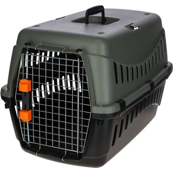 Kerbl Tiertransportbox Transportbox Eco 60 cm x 40 cm x 38,5 cm 5 kg - 15 kg 80561, aus recyceltem Kunststoff, IATA-konform, Metalltüre, blau