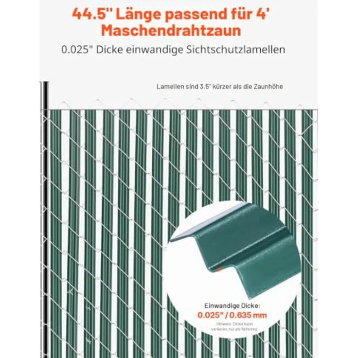 VEVOR Sichtschutzlamellen 1130 mm, einwandige vertikale Lamellen mit Bodenverriegelung für Maschendrahtzäune, hochdichte HDPE-Materialien, grün, ideal für Garten und Sportplatz – Bild 2