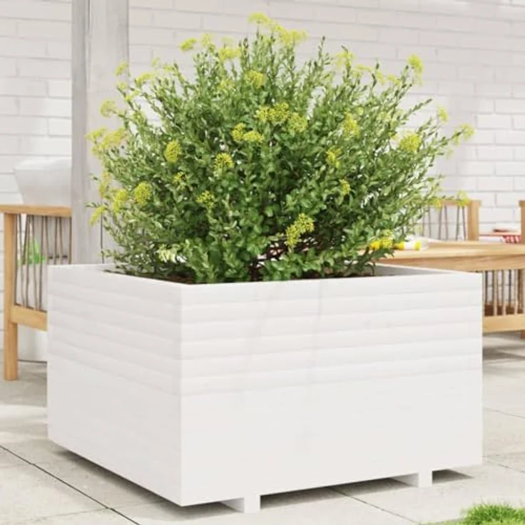 vidaXL Pflanzkübel, Hochbeet aus Massivholz Kiefer, Weiß, für Garten Balkon Terrasse, mit großzügigem Fassungsvermögen – Bild 3