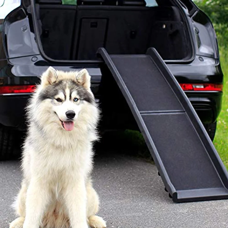 lionto Hunderampe Hundetreppe Autorampe Kofferraumrampe für Haustiere robust 156x40 cm schwarz – Bild 2