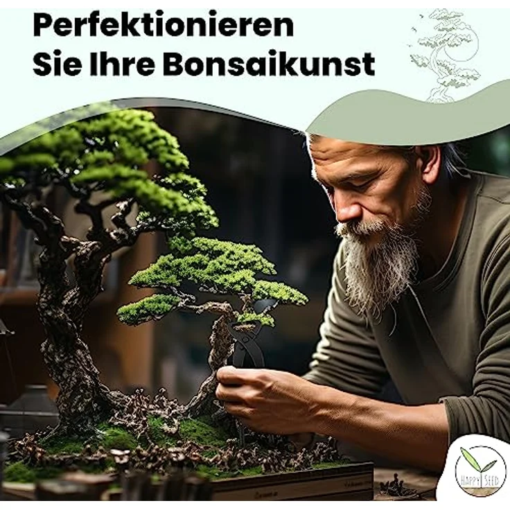 HappySeed Gartenschere Bonsai Werkzeug-Set Profi 4-teilig aus Stahl mit praktischer Tasche, grün – Bild 3