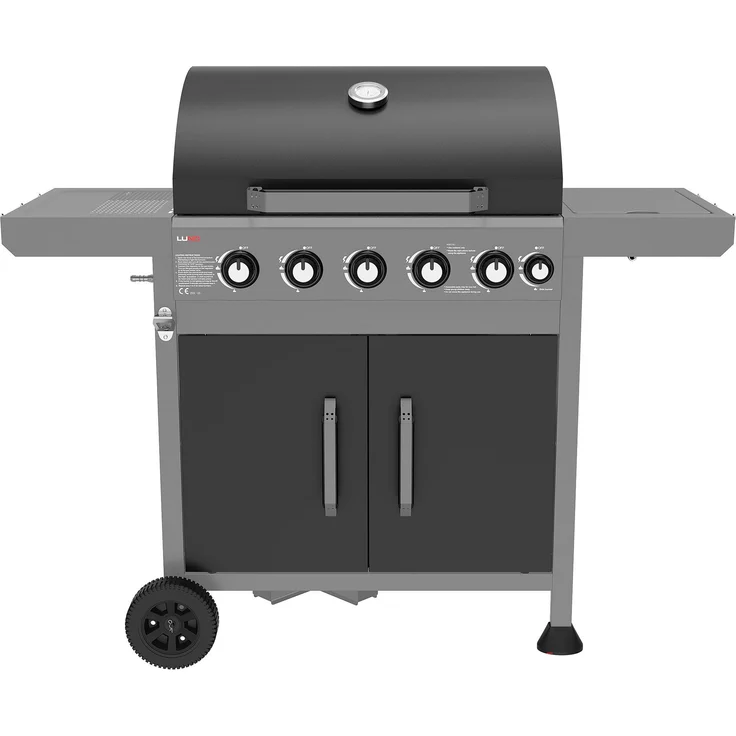 TRIZERATOP Gasgrill 5+1 Brenner, Gusseisenrost, 17,5 kW, pulverbeschichteter Stahl in Schwarz und Grau