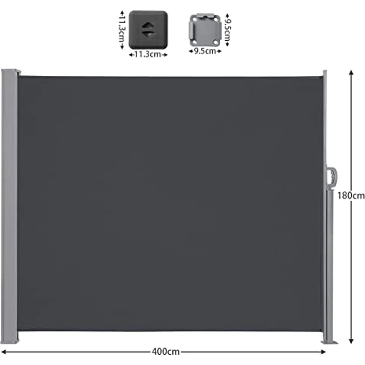 LARMNEE Seitenmarkise, ausziehbar 180 x 400 cm, rostbeständig, Blickdicht, Wind- und Sonnenschutz, für Balkon, Terrasse, Garten, Anthrazit EBK184TBP02 – Bild 3