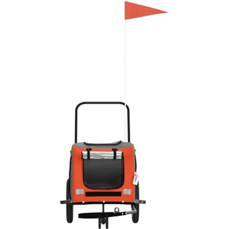 vidaXL Hunde-Transportbox Fahrradanhänger Orange und Schwarz Oxford-Gewebe Eisen, Max. 30 kg Belastbarkeit – Bild 4