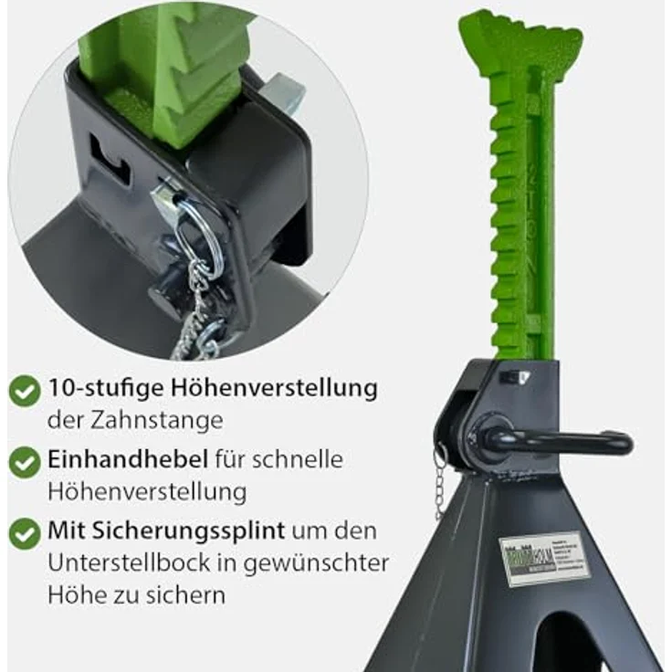 TRUTZHOLM Sägebock 4 Stück, 12 Tonnen Traglast pro Stütze, höhenverstellbar von 490 bis 750 mm, grün/anthrazit – Bild 5