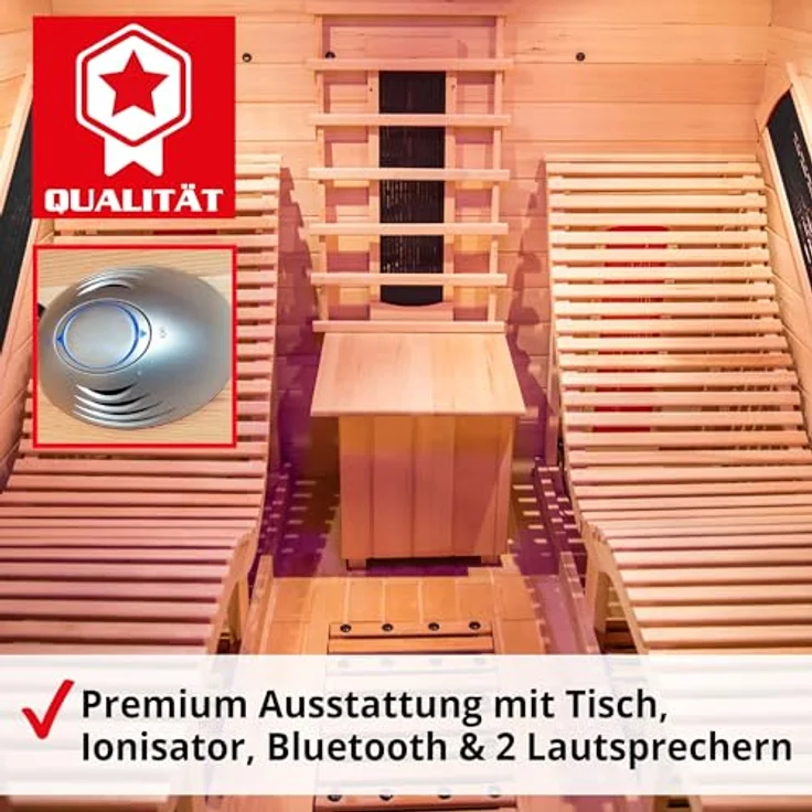 HECHT Infrarot Sauna Fantasy | 12 Heizstrahler, 3450 W, 180 x 180 x 190 cm, mit 2 Liegen, LED-Lichttherapie und Bluetooth – Bild 6