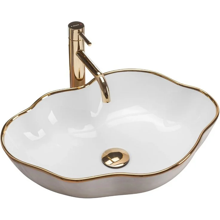 wohnwerk.idee Aufsatzwaschbecken Waschbecken Goldrand Gold Edge Schwarz Weiß Design – Bild 1