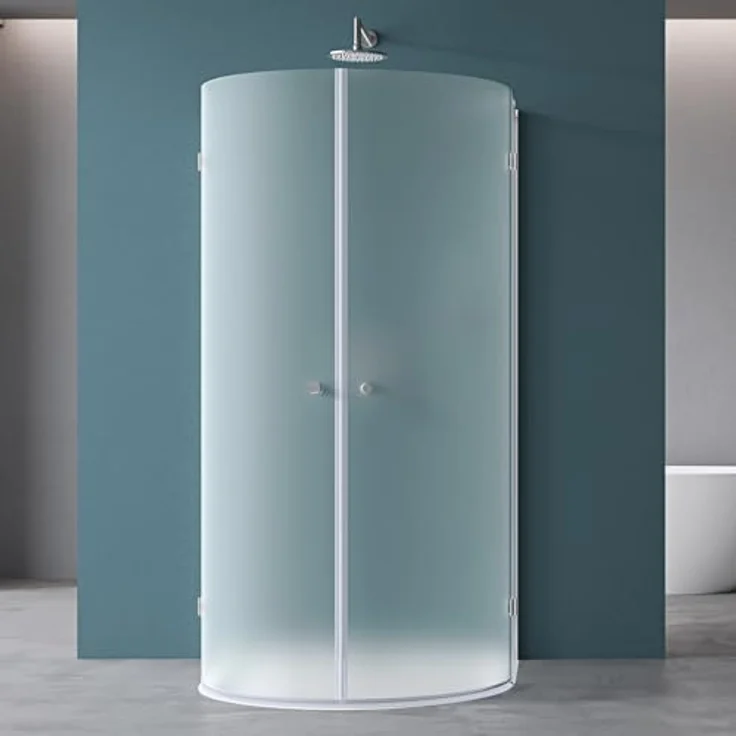 Mai & Mai Duschkabine U Form 90x90cm, halbkreis mit 6mm ESG-Sicherheitsglas, satiniert, inkl. Duschtasse & Ablaufgarnitur, bodengleich einbaubar, Easy-Clean Nano-Beschichtung – Bild 1