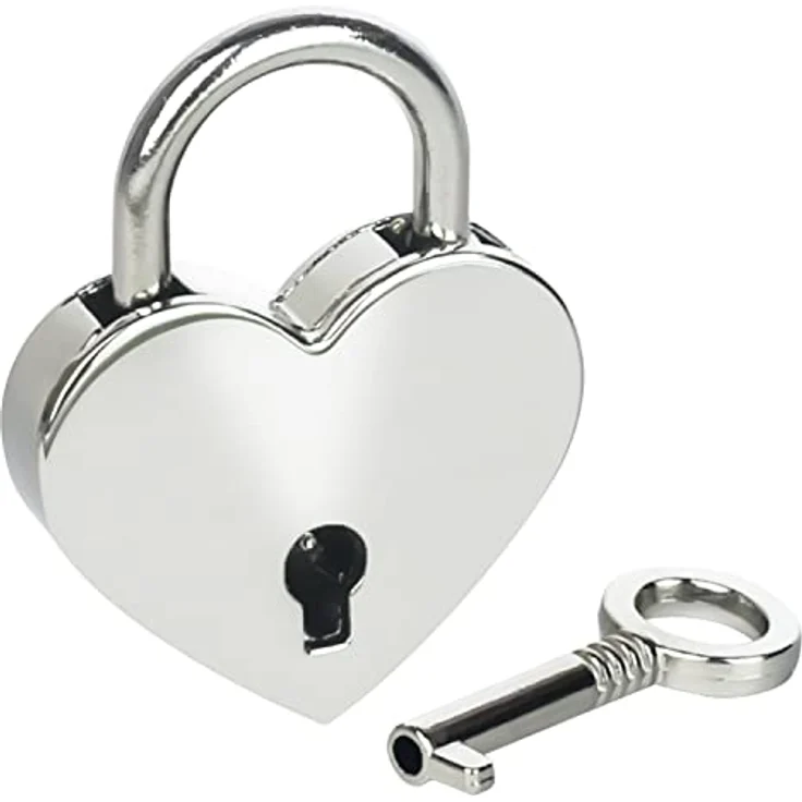 HMF Mini Deko Vorhängeschloss mit Schlüssel in Herzform | 3,9 x 3 x 0,7 cm | Silber – Bild 1