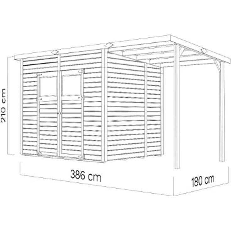 Alpholz Gerätehaus Mollie Plus aus Fichten-Holz | Gartenhaus mit 14 mm Wandstärke | Holzhaus inklusive Montagematerial | Geräteschuppen Größe: 395 x 199 cm | Pultdach mit Anbau, Schleppdach – Bild 3