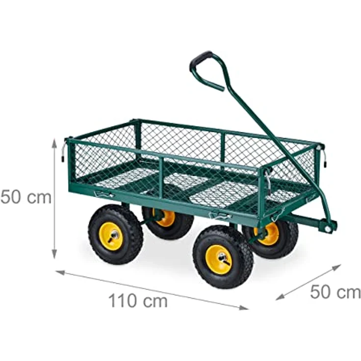Relaxdays Handwagen Bollerwagen, klappbar mit Luftbereifung, bis 200 kg, grün-gelb – Bild 4