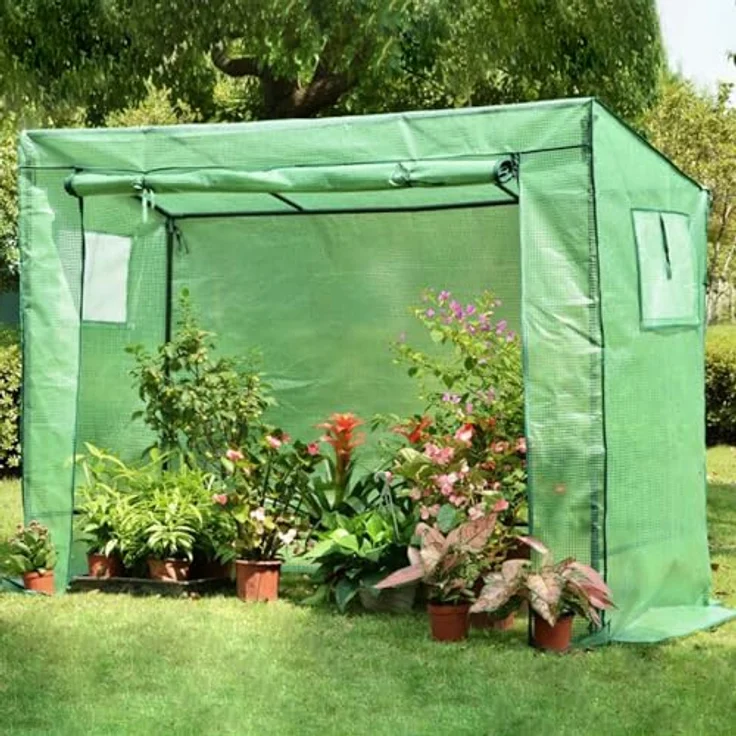Nativ Robustes Tomaten Gewächshaus 200 x 77 x 169 cm, Foliengewächshaus mit dickerem Gestänge und aufrollbarer Türe – Bild 2