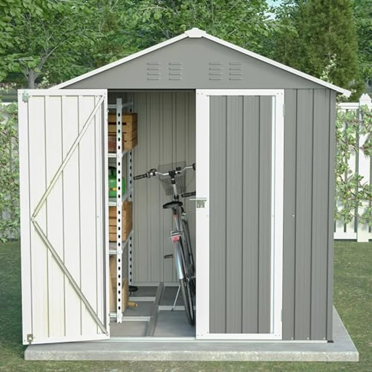 Thanaddo Metall Gerätehaus Gartenhaus 185x182x191cm, Grau, mit Fenster & Satteldach, wetterfest inkl. Metallfundament - Geräteschuppen für Outdoor Garten Terrasse – Bild 3