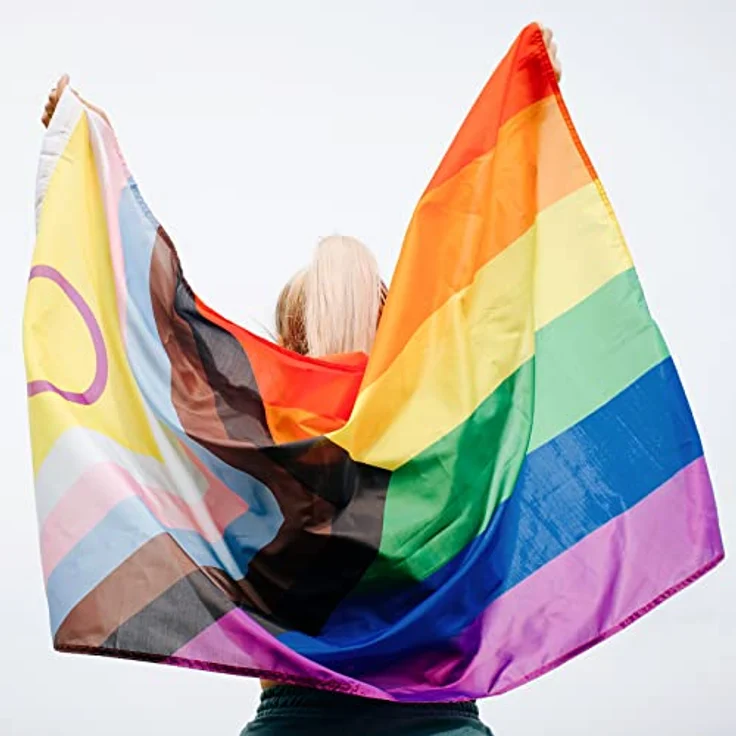 MOGADEE® Progress Pride Flag, Regenbogen Flagge 150x90cm, Wetterfest mit 2 Messingösen für Außenbereich – Bild 5