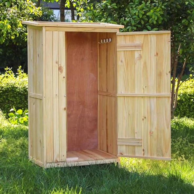 Wiltec Gartenhaus mit 1 Tür in Naturfarbe Holz 92 x 57 x 154cm - Robuste Bauweise, optimale Maße, praktische Aufbewahrung, wetterfestes Dach, einfache Montage by Wiltec – Bild 4