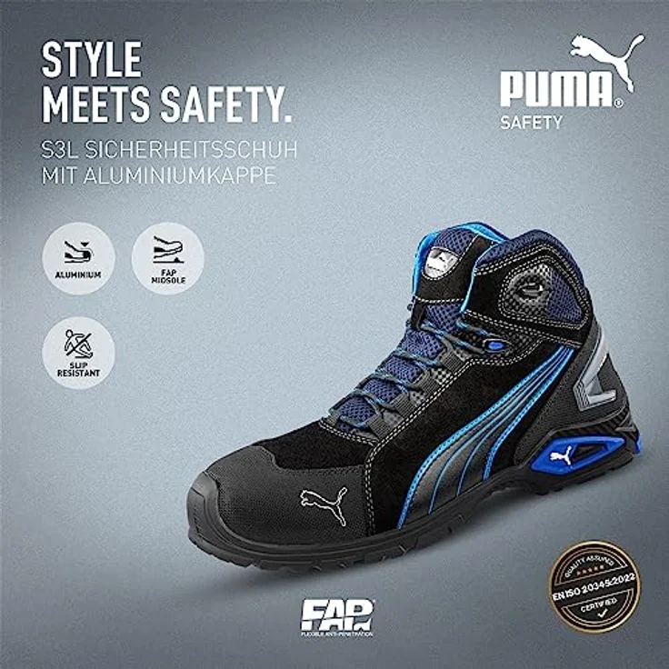 ELC Schnürstiefel 632250, S3, Gr. 44 Puma Arbeitsschuh - Sicherheitsschnürstiefel mit Aluminiumkappe, schwarz-blau – Bild 3