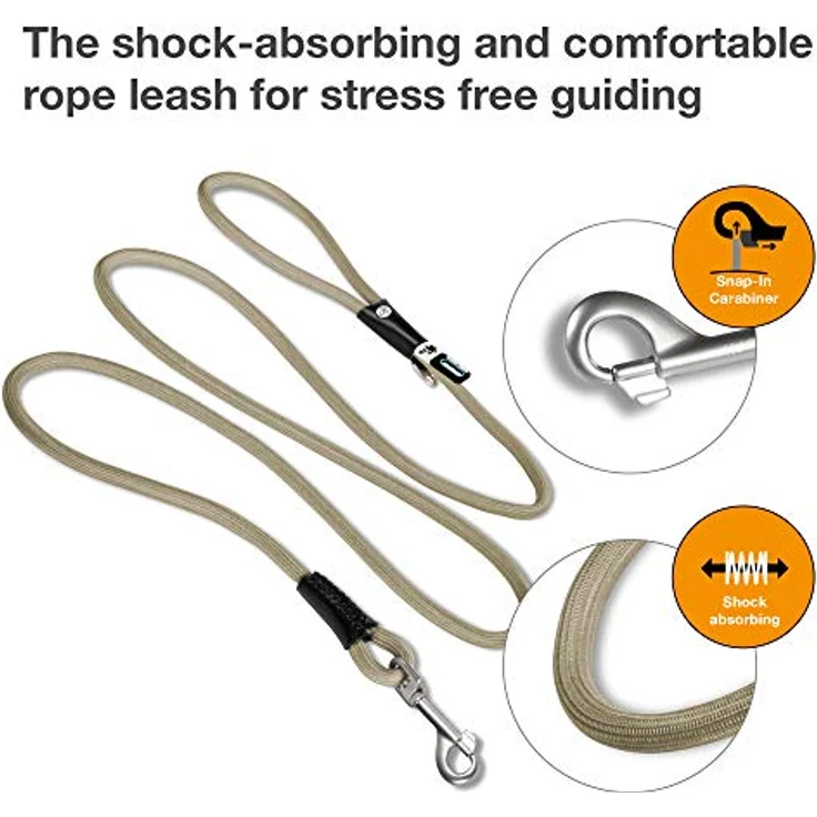 Curli Stretch Comfort Leash Tan M, Hundeleine mit stoßdämpfendem Nylonseil und Sicherheitskarabiner – Bild 2