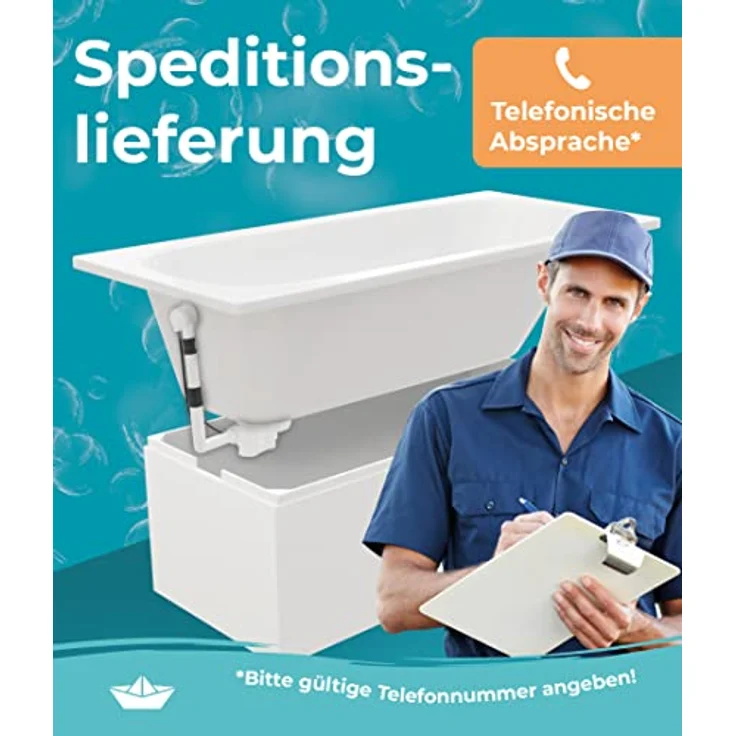 Calmwaters® Premium Badewanne Komplettset 170x75 cm Original, Made in EU, 3in1 Acryl-Badewanne mit Wannenträger & Ablaufgarnitur, Körperformbadewanne, Rechteckbadewanne 170 x 75, 200 l, Weiß – Bild 4