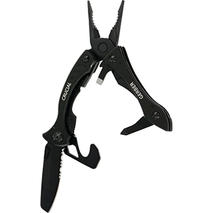 Gerber Crucial Multi-Tool, 9 Funktionen mit Gürtel-Clip, Gurtschneider, Liner-Lock, Länge 9,1 cm, Schwarz, 31-001518 – Bild 1