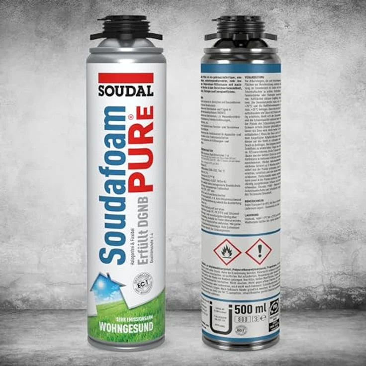 Soudal Soudafoam PURe, Einkomponentiger PU-Schaum, 500ml, Umweltfreundlich, Schwerentflammbar, Hohe Wärmedämmung – Bild 2