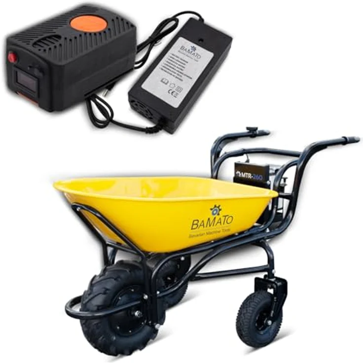BAMATO Elektrische Schubkarre MTR-260, 280W Motor, 100L Volumen, 6 km/h, 260 kg Tragkraft, inkl. 40V Akku und Ladegerät – Bild 4
