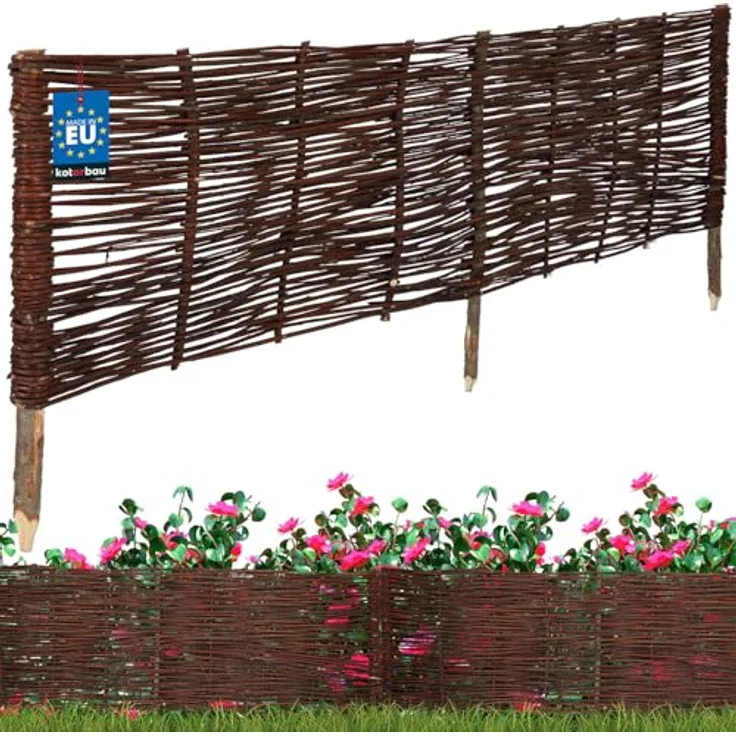 KOTARBAU® Weidenzaun Beetbegrenzung 120 x 40 cm, wetterfestes Naturholz mit rustikalem Design, Braun