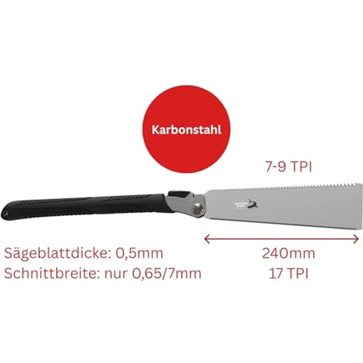 FAMEX 5523 Profi Japansäge Ryoba, 240mm Karbonstahl, zweiseitig fein/grob, 7-9/17 TPI, klappbar, Zugsäge für präzise Schnitte – Bild 3