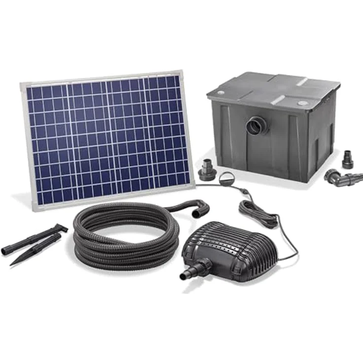 Esotec Solar Teichfilterset Premium 50/2500, Komplettset mit Pumpe 2500 l/h, 4-Stufen Filterung, IP68, Förderhöhe 2m, für Teiche bis 12000L – Bild 1