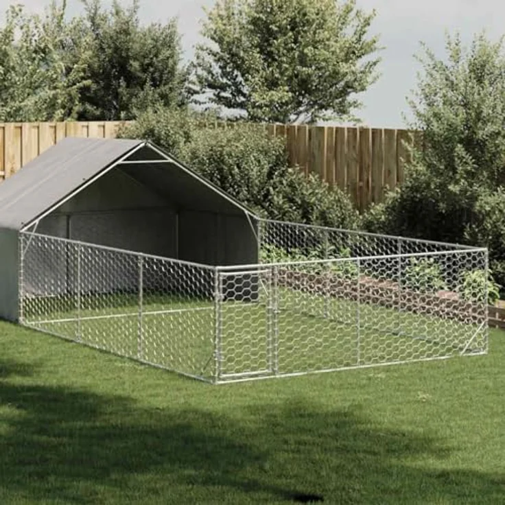 vidaXL Outdoor-Hundezwinger mit Auslauf 7x3x1,9 m Verzinkter Stahl, überdachter Hundekäfig in Grau - Robuste Konstruktion, wasserabweisender Bezug, sicherer Zugang – Bild 2