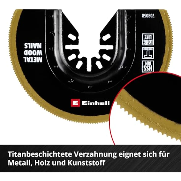 Einhell BiM-TiN-Sägeblatt, halbrund, Ø 88 x 0,6 mm, titanbeschichtete Zähne und Schnellwechselfunktion – Bild 3