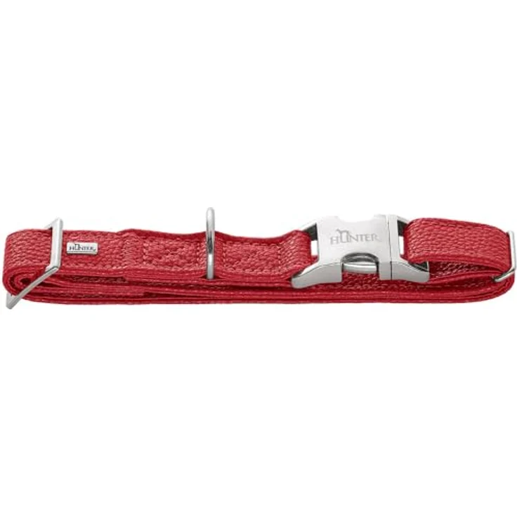 HUNTER Halsung Sofia ALU-Strong, Rot, Kunstleder in Nappa-Optik, stufenlos verstellbar, robuster Alu-Klickverschluss, Größe M, Made in Germany – Bild 1