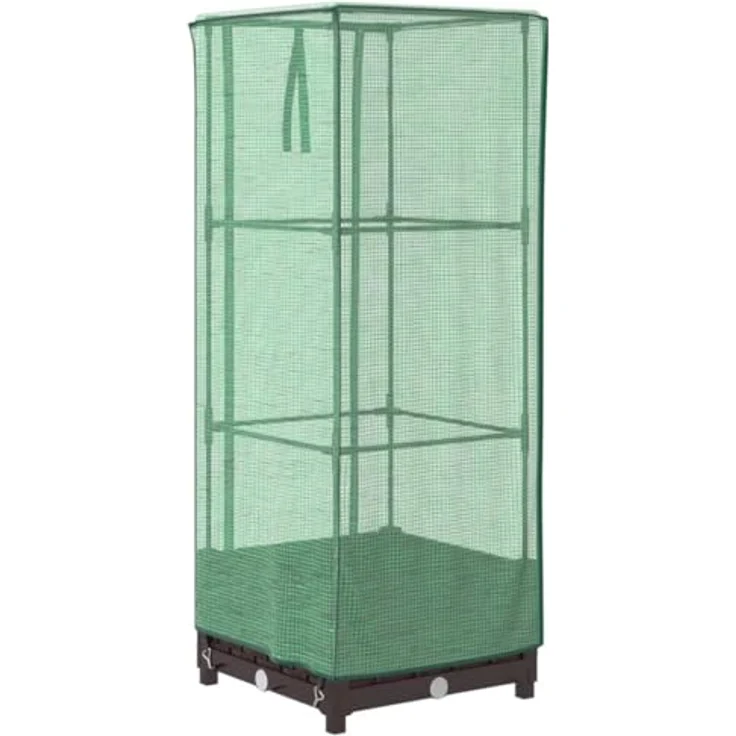 vidaXL Hochbeet mit Gewächshaus-Aufsatz, Rattan-Optik, stabiler Eisenrohr-Rahmen, wasserfeste Abdeckung, braun, 40x40x123 cm – Bild 1